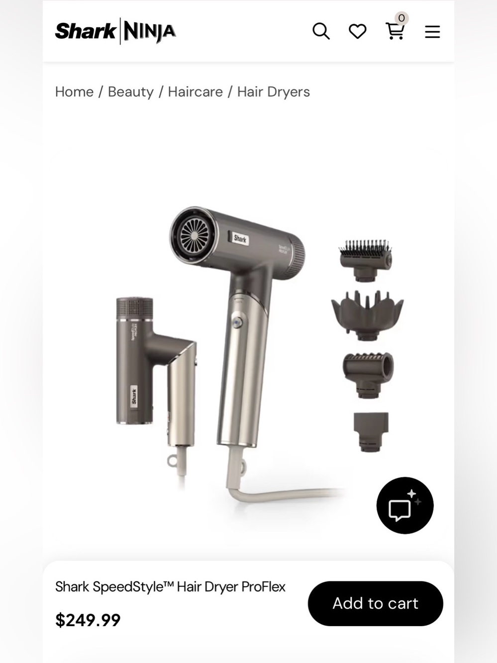 Shark Beauty SpeedStyle ProFLEX Hair Dryer Metallic Gray w/ 5 attachments NO BOX